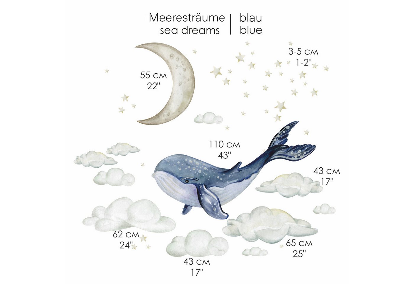 Olli&Elli.design Wandtattoo Wal mit Wolken und Sterne für Kinderzimmer, ca.2,0 x 1,5m, Rückstandslos abziehbar, Wasserbasierte Farbe Olli&Elli.design Wandtattoo Wal mit Wolken und Sterne für Kinderzimmer, ca.2,0 x 1,5m, Rückstandslos abziehbar, Wasserbasierte Farbe von Olli&Elli.design