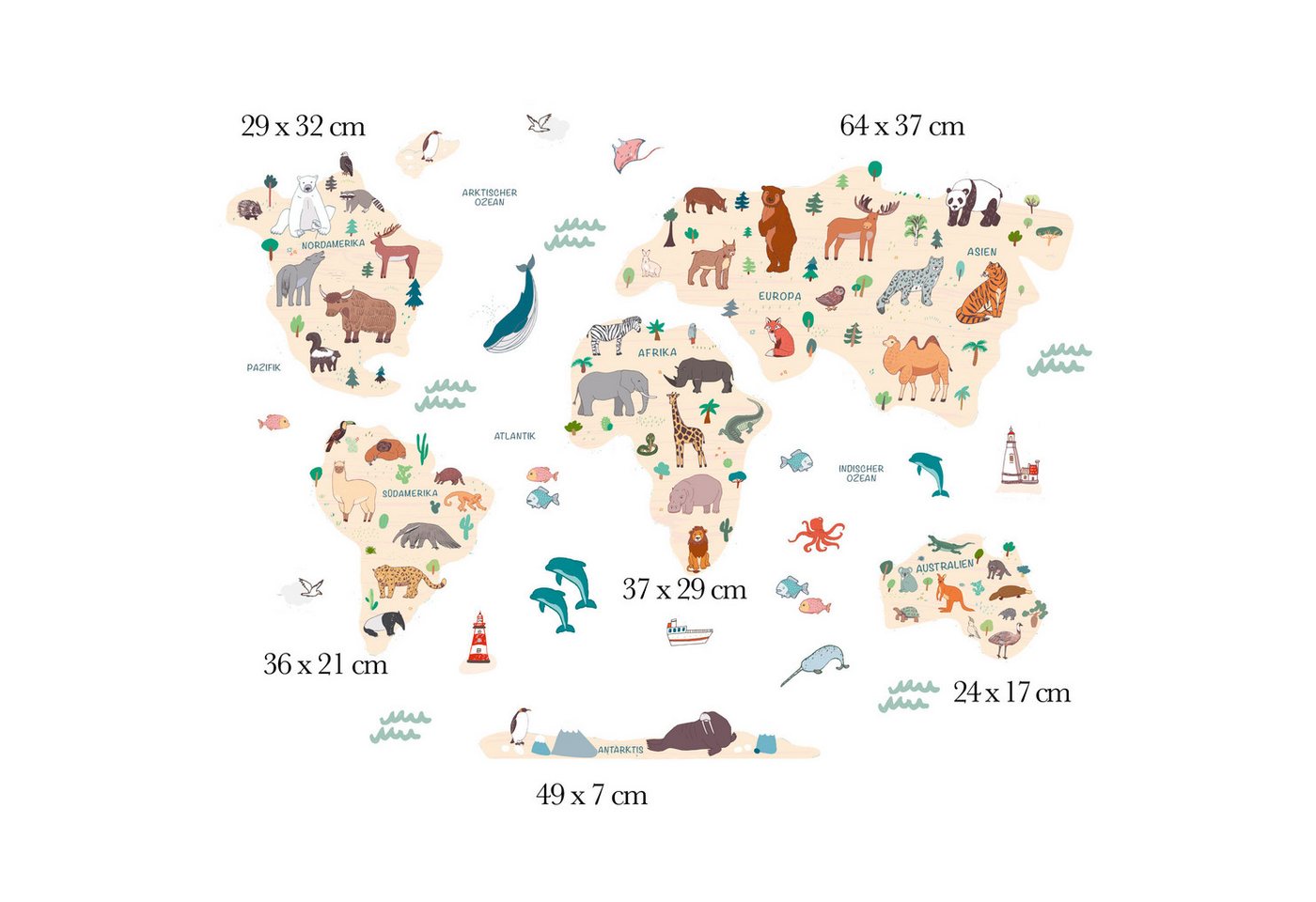 Olli&Elli.design Wandtattoo Wandtattoo Weltkarte mit Kontinenten, Afrika Tiere, Safari, ca.1,2x1,0, Rückstandslos abziehbar, Wasserbasierte Farbe Olli&Elli.design Wandtattoo Wandtattoo Weltkarte mit Kontinenten, Afrika Tiere, Safari, ca.1,2x1,0, Rückstandslos abziehbar, Wasserbasierte Farbe von Olli&Elli.design