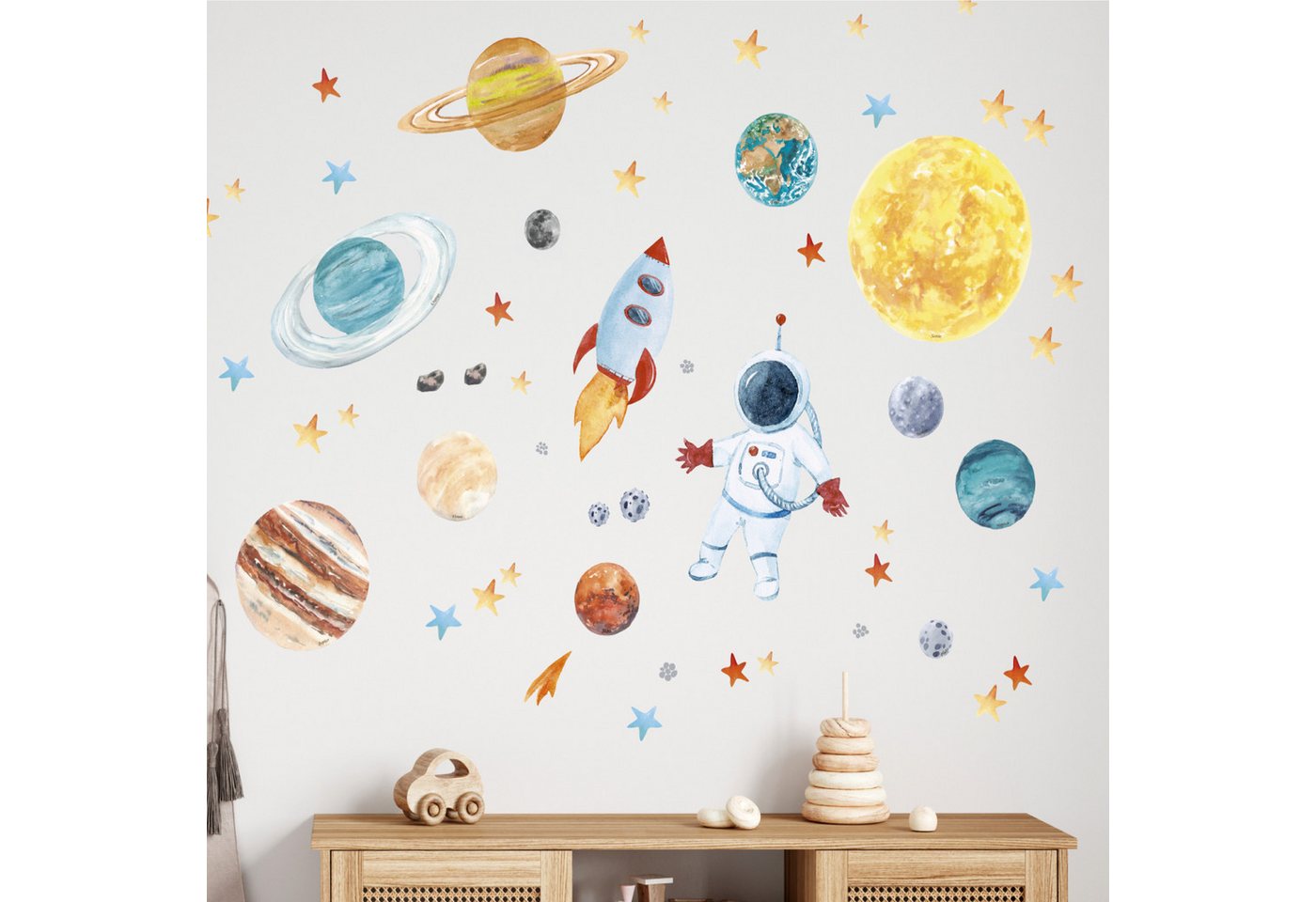 Olli&Elli.design Wandtattoo Weltraum, Planeten, Astronaut, Sonnensystem Wandtattoo für Kinder, Rückstandslos abziehbar, Wasserbasierte Farbe, Selbstklebend Olli&Elli.design Wandtattoo Weltraum, Planeten, Astronaut, Sonnensystem Wandtattoo für Kinder, Rückstandslos abziehbar, Wasserbasierte Farbe, Selbstklebend von Olli&Elli.design