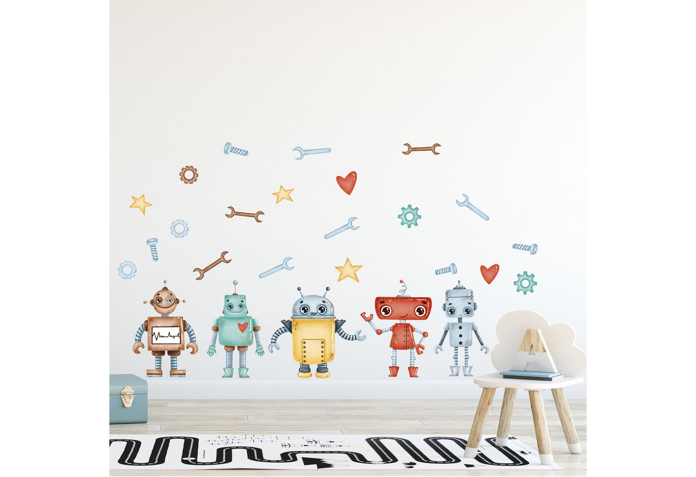 Olli&Elli.design Wandtattoo bunte Roboter für Kinderzimmer, Geschenk für Jungs, Rückstandslos abziehbar, Wasserbasierte Farbe Olli&Elli.design Wandtattoo bunte Roboter für Kinderzimmer, Geschenk für Jungs, Rückstandslos abziehbar, Wasserbasierte Farbe von Olli&Elli.design