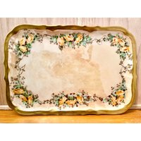 Antike Keramik Limoges "Elite" Pfirsich Tablett Mit Handbemalten Rosengirlande von OlliesCollection