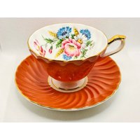 Aynsley Koralle Orange Gemusterte Florale Teetasse Und Untertasse Aynsley Koralle Orange Gemusterte Florale Teetasse Und Untertasse von OlliesCollection