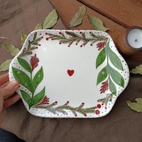 Handgetöpferte Keramik Serviertablett Weihnachtliche Blumen Kunst Handgetöpferte Keramik Serviertablett Weihnachtliche Blumen Kunst von OlliveCeramics