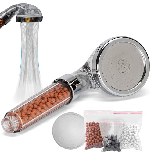 Olliwon Duschkopf Regendusche mit Mineralsteinen, Dusche Druckerhöhend Wassersparend, Dreischichtiges Filtersystem entfernt Kalkablagerungen, 3 Packungen Mineralsteinen Ersatz von Olliwon