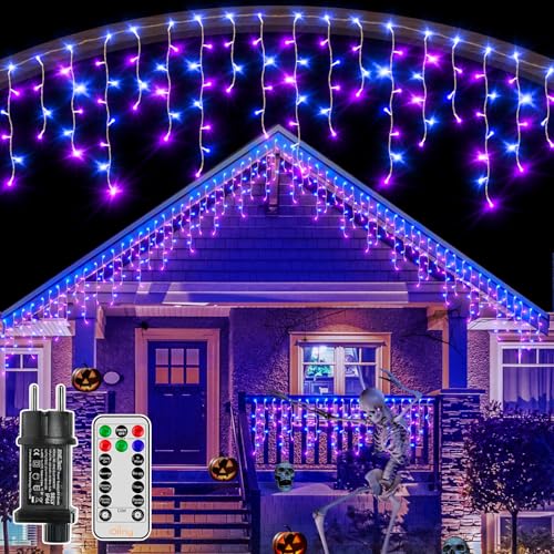 Ollny Eisregen Halloween Lichterkette außen 12m 504 LEDs Weihnachtsbeleuchtung außen 84 Saiten IP44 wasserdicht 8 Modi mit Fernbedienung Timer EU Stecker für Pavillon Balkon Blau und Lila Ollny Eisregen Halloween Lichterkette außen 12m 504 LEDs Weihnachtsbeleuchtung außen 84 Saiten IP44 wasserdicht 8 Modi mit Fernbedienung Timer EU Stecker für Pavillon Balkon Blau und Lila von Ollny