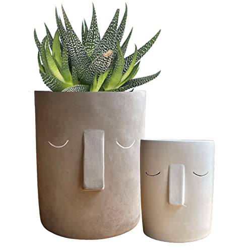 Face Design Keramik-Pflanztöpfe Set 2 grau und weiß Indoor Pflanzgefäße Behälter Utensilienhalter Blumentöpfe Face Design Keramik-Pflanztöpfe Set 2 grau und weiß Indoor Pflanzgefäße Behälter Utensilienhalter Blumentöpfe von Olly & Rose