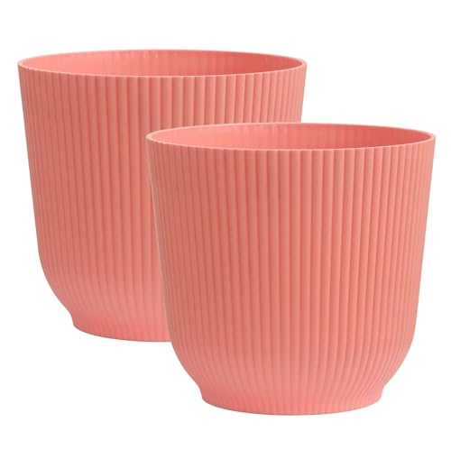 Olly & Rose Oxford Blumentopf Übertopf Kunststoff - 2 Stück - Innen- und Außenblumentöpfe für Garten und Haus - Gehärtetes Harz Pflanztöpfe (Rosa, 18 cm) von Olly & Rose