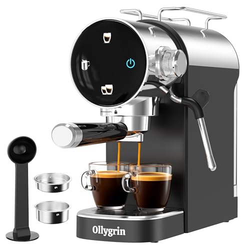 Ollygrin 20 Bar Espressomaschine mit Milchaufschäumer - Für Einzel- und Doppelshots, mit entnehmbarem Wassertank, Vorinfusion für cremigen Genuss - Ideal für Haushalt und Büro von Ollygrin