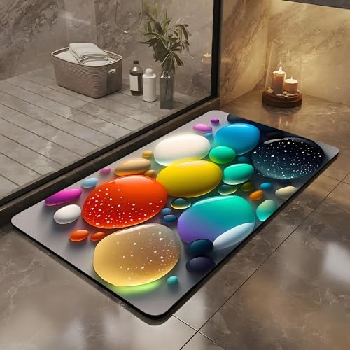 Olnamaro Badteppich rutschfeste,Seltene 3D-Muster Badematte(Bunte Steine),Badezimmer Deko,Badematte Rutschfester Badezimmerteppich Absorbierender Badteppich,Dekorative Atmosphäre 60X40CM von Olnamaro