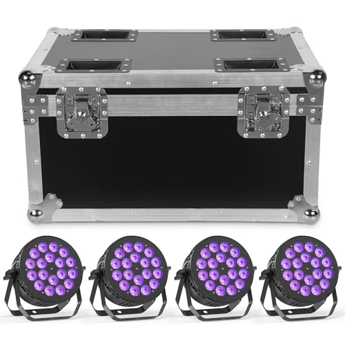 Oloaxolx 4 Stück 18 x10 W RGBW Led Par Strahler mit Flightcase,LED-Bühnenbühne mit DMX512, 4/8CH-Sound aktiviert, Auto, Master-Slave-Modus für die Hochzeitsbühnenbalken KTV Party Light Up House von Oloaxolx