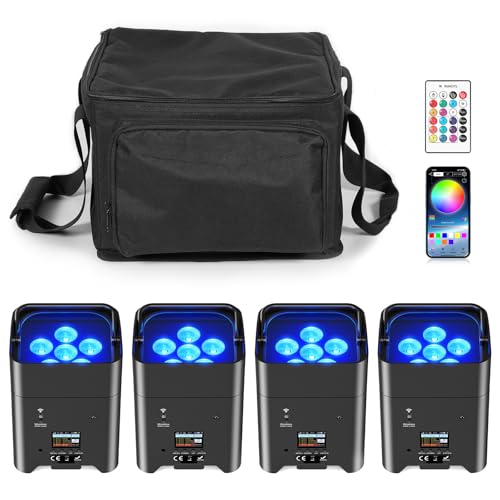 Oloaxolx 4 Stück Akku LED Par Scheinwerfer mit Tasche, 6x18W RGBWA+UV wiederaufladbare par led Strahler mit Fernbedienung,9600 mAh/APP/DMX512 LED Bühnenlicht,für Hochzeit, DJ, Kirche, Weihnachtstanz Oloaxolx 4 Stück Akku LED Par Scheinwerfer mit Tasche, 6x18W RGBWA+UV wiederaufladbare par led Strahler mit Fernbedienung,9600 mAh/APP/DMX512 LED Bühnenlicht,für Hochzeit, DJ, Kirche, Weihnachtstanz von Oloaxolx