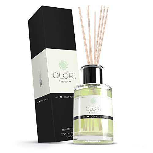 Raumduft Minze - Diffuser mit Duft-Stäbchen - Duftöl mit ätherischen Ölen neutralisiert Tabakgerüche - 100% Natürlich frischer Duft - Lufterfrischer für die Wohnung extra langanhaltend (Glas 200ml) Raumduft Minze - Diffuser mit Duft-Stäbchen - Duftöl mit ätherischen Ölen neutralisiert Tabakgerüche - 100% Natürlich frischer Duft - Lufterfrischer für die Wohnung extra langanhaltend (Glas 200ml) von Olori
