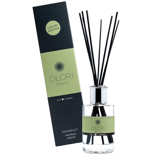 Luxus Raumduft Bamboo Diffuser mit Stäbchen mit ätherischen Ölen - Extra langanhaltende Formel - Luxury Lufterfrischer für Bad, Schlafzimmer, Wohnzimmer (200ml, Duft: blumig, zitrus, frisch) von Olori