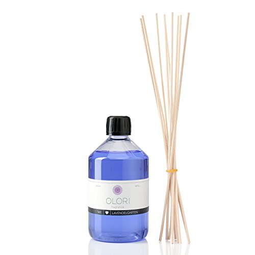 Raumduft Nachfüll-Set „Lavendel“ 500 ml inkl. 10 Rattan-Stäbchen - Duftöl mit ätherischen Ölen - Nachfüller Lufterfrischer langanhaltend & blumig - Nachfüllflasche mit Duftstäbchen 100% Natürlich von Olori