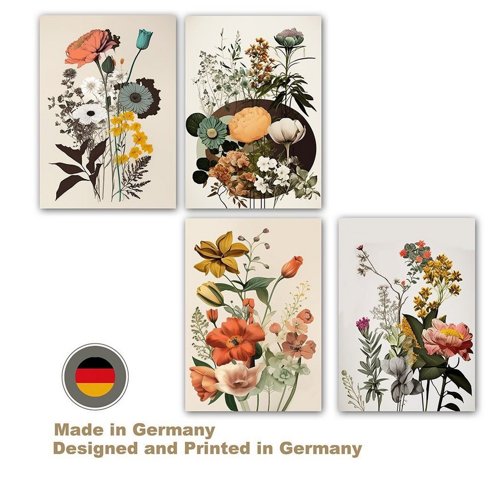 Olotos Kunstdruck Premium Poster Set Wanddeko Wandbilder Bilder 4 x A4 OHNE Bilderrahmen, Deko Blumen ideale für Wohnzimmer, Schlafzimmer, Küche,Kinderzimmer von Olotos