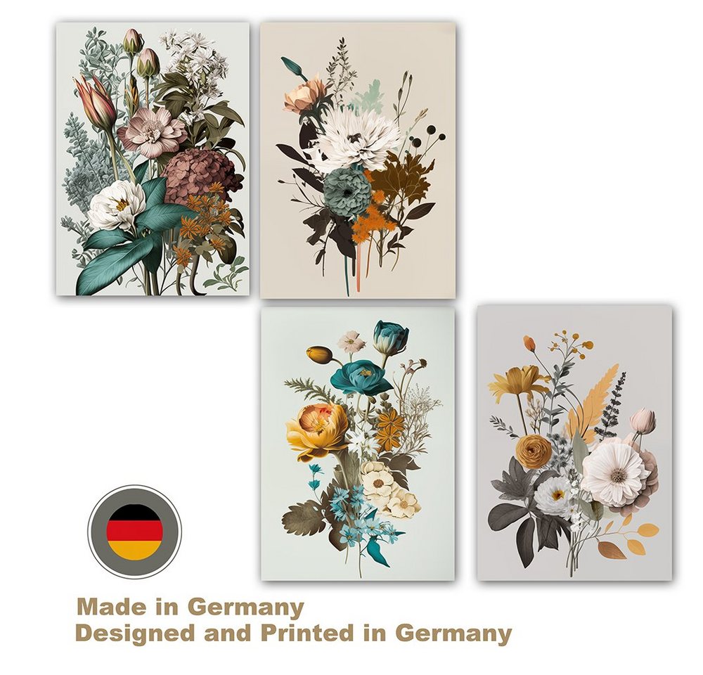 Olotos Kunstdruck Premium Poster Set Wanddeko Wandbilder Bilder Deko Blumen 4 x DIN A4, OHNE Bilderrahmen ideale für Wohnzimmer Schlafzimmer Kinderzimmer von Olotos