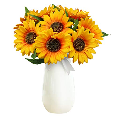 Olrla 10 künstliche Sonnenblumen, Einzelstiel, realistische Seide, künstliche Sonnenblume für Blumenarrangement, Hochzeitsstrauß, Tischdekoration, Zuhause, Garten, Party-Dekoration von Olrla