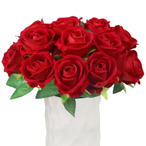 Olrla Künstliche Rosen Blume, 20pcs Rote Rosen Kunstblumen, Fake Blumen DIY Hochzeit Blumensträuße Braut Zuhause Dekoration Valentinstag von Olrla