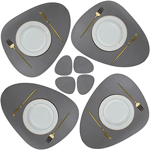 Olrla Platzset Abwaschbar, Abwischbar Lederoptik Tischsets 4er Set, Kunstleder Wasserdicht Platzset, Grau Platzdeckchen für Hause Küche Restaurant Hotel von Olrla