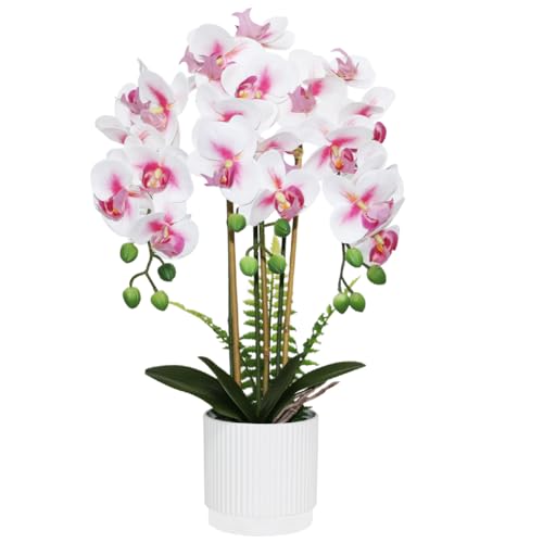 Olrla Rosa künstliche Orchideenblume, 3 Zweige im Weißen Topf Realistische Gefälschte Schmetterlings Orchideen Bonsai für Badezimmer Wohnzimmer Dekoration, Tischdekoration von Olrla