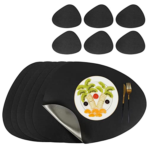 Olrla Leder Tischsets und Untersetzer, Tischsets Abwaschbar 6er Set Doppelseitigen rutschfest Platzdeckchen Leder Kunstleder Tischset Lederoptik Platzset (Schwarz) von Olrla