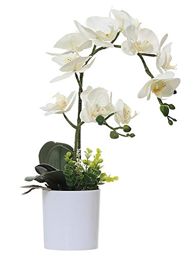 Olrla Weiße Orchidee, künstliche Blume im Topf, künstliche Schmetterlingsorchideen, Pflanze und Blume für Hochzeit, Party, Garten, Heimbüro, Innendekoration (Weiß 2) von Olrla