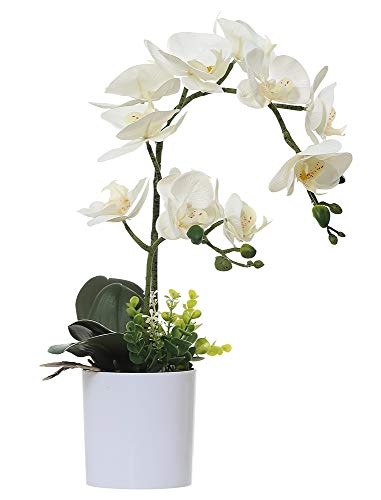 Olrla 43cm Weiß Künstliche Orchideen Blume im Weißen Topf, künstliche Blume Phalaenopsis mit Übertopf für Zuhause, Büro, Hochzeitsdekoration von Olrla