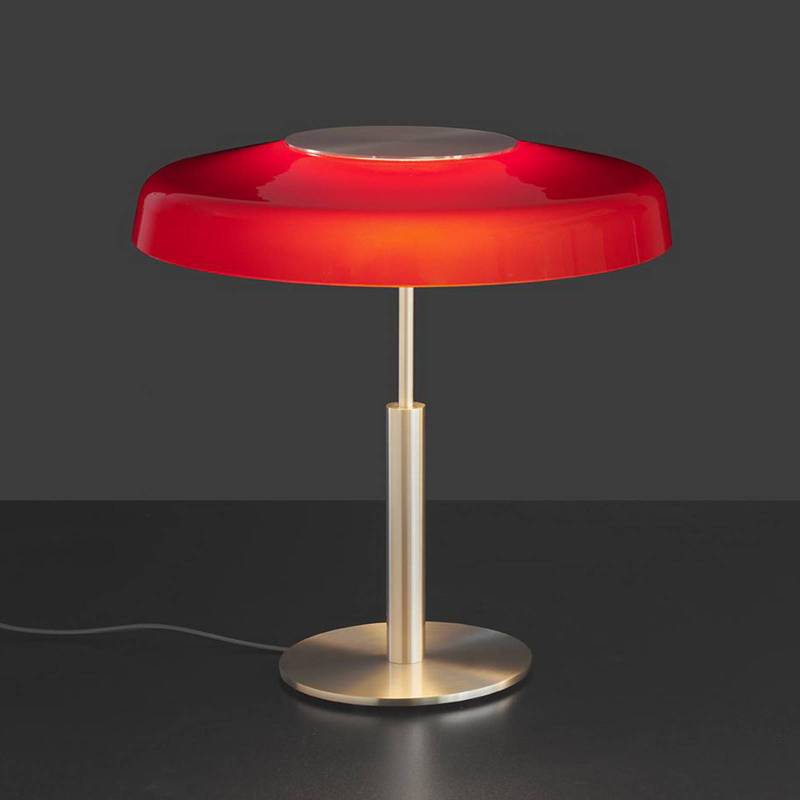 Oluce LED-Tischleuchte Dora, goldfarben, rot, Metall, PMMA von Oluce