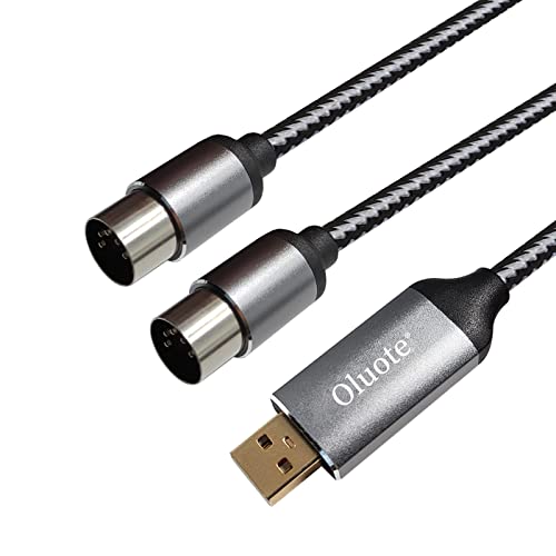 Oluote Midi zu USB Kabel Schnittstellenkonverter USB zu MIDI 5 Poliger DIN Stecker*2P(IN+OUT) für PC Laptop zu Professioneller Klaviertastatur im Heimmusikstudio (1.5m) von Oluote