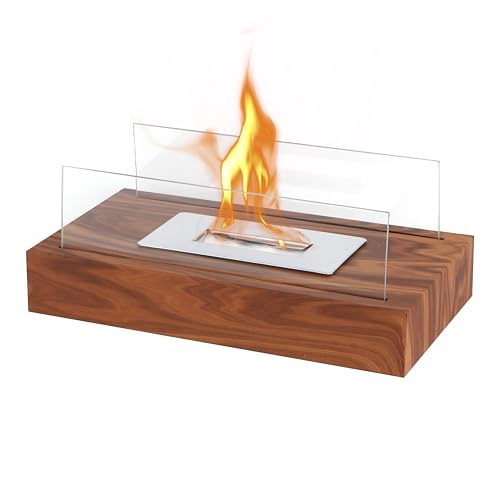 Olvy Tischkamin Holz - Tischfeuer - 35CM - Bioethanol Kamin für Indoor & Outdoor - Unendliche Brenndauer & Lagerfeueratmosphäre - Wärmendes Balkonfeuer - 35x18x14cm von Olvy