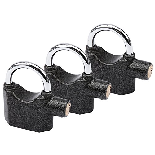 3 Stück Premium OLYMPIA S100 Alarmschloss mit Schlüssel - Korrosionsgeschützt - Sicherheitszylinder - 100 dB Sirene | Alarmgesichertes Vorhängeschloss, Hangschloss | Großes Vorhang-Schloss mit Alarm von Olympia