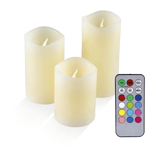 IOIO 3er Echtwachskerzen-Set mit Fernbedienung und Farbwechsel, LED 48, 40138, Beige von Olympia