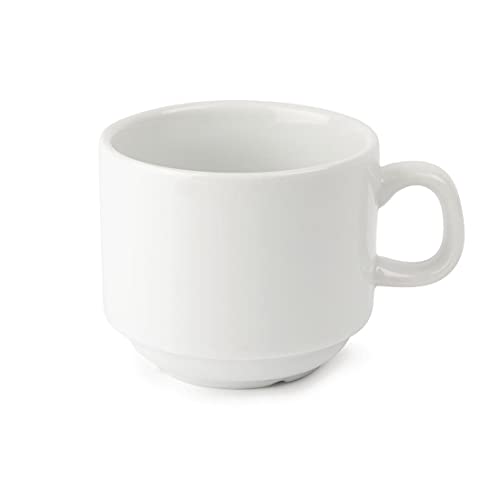 Olympia Whiteware stapelbare Teetassen, 200 ml (12 Stück), weißes Porzellan, Teetassen und Kaffeetassen, splitterfest, passend für Untertasse CB468, mikrowellen-/spülmaschinenfest, CB467 von Olympia