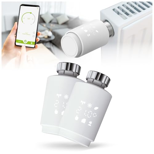 Olympia HT-02Y Smart WiFi-Thermostat | Heizkörperthermostat Smart mit Tuya-App, Alexa & Google | Einfache Installation & programmierbar | Heizungsthermostat | Komfortabel & energieeffizient | 2 STK. von Olympia