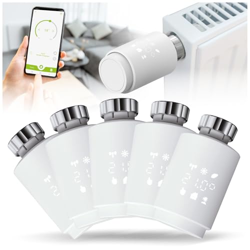 Olympia HT-02Y Smart WiFi-Thermostat | Heizkörperthermostat Smart mit Tuya-App, Alexa & Google | Einfache Installation & programmierbar | Heizungsthermostat | Komfortabel & energieeffizient | 5 STK. von Olympia