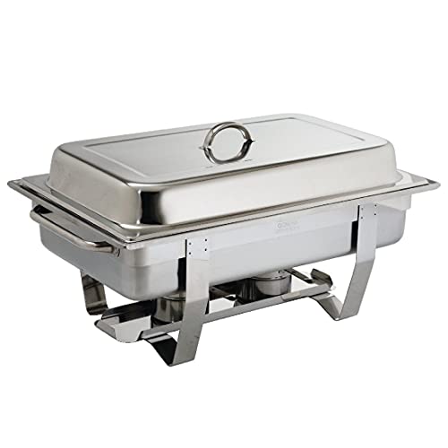 Olympia Milan Chafing Edelstahl Speisenwärmer Set 1/1 GN / 9 Liter, Silber Inklusive wärmeisolierendem Deckel, Wasserschale, Speisenschale, Rahmen, Brennstoffhalter, K409 von NISBETS