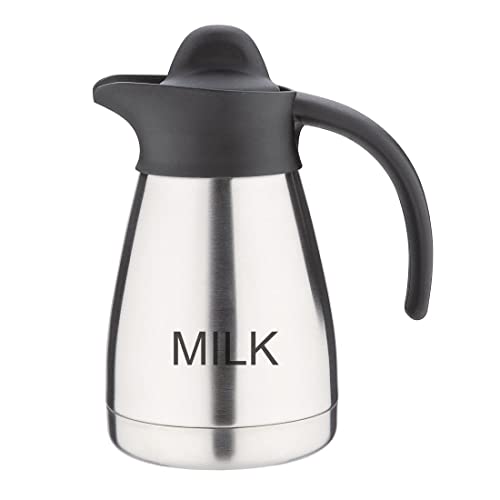 Olympia Vakuum-Milchkännchen mit Schraubverschluss, 500 ml/ 17 oz, Edelstahl mit schwarzem Deckel, Milchaufdruck auf der Seite, Buffetstationen für Tee und Kaffee, CL371 von Olympia