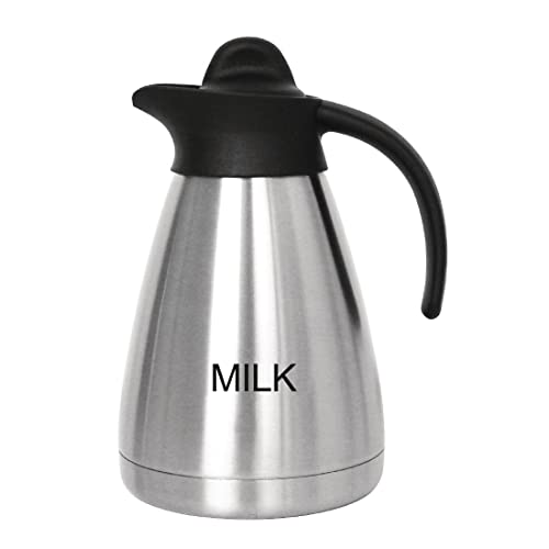 Olympia Vakuum-Milchkännchen mit Schraubverschluss, 1000 ml/ 35 oz, Edelstahl mit schwarzem Deckel, Milchaufdruck auf der Seite, Buffetstationen für Tee und Kaffee, CL372 von Olympia