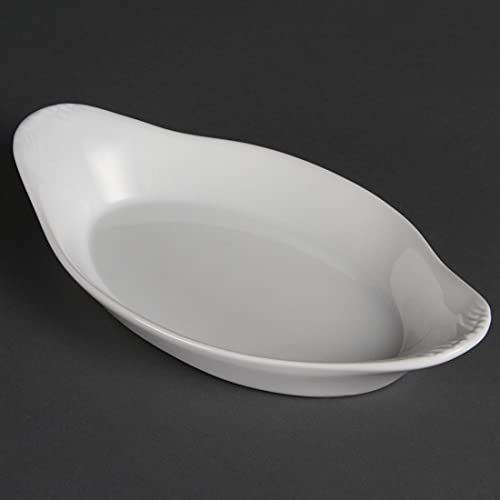 Olympia Whiteware Oval Eared Dishes 270 ml/9,5 oz (6er-Pack), weißes Porzellan, Größe: 244 (B) x 202 (T) mm, ovale Servierschale, Beilagengeschirr – ofen-, mikrowellen- und gefriergeeignet, W427 von Olympia