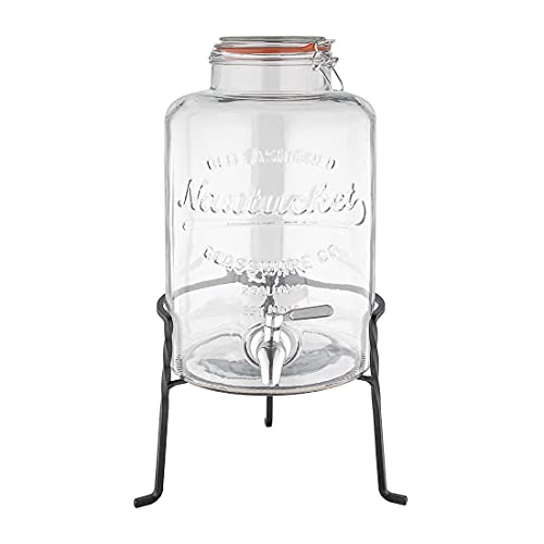 Olympia Nantucket Style Getränkespender mit Drahtständer - Abschließbare Deckel, Retro Edelstahl Zapfhahn Glasspender - 155(H)x200(B)x150(T)mm von Olympia