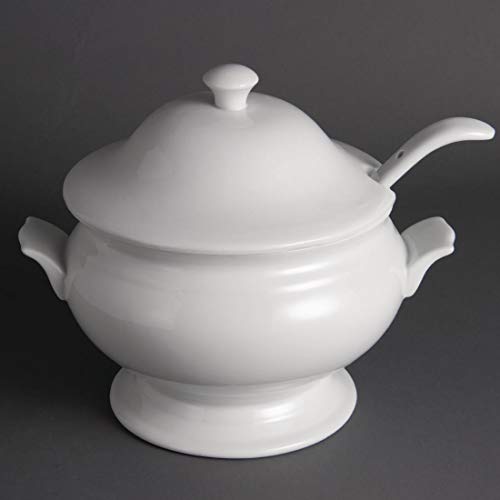 Olympia Whiteware Suppenterrine und Schöpfkelle, 2,5 Liter, weißes Porzellan, Größe: 227 x 250 mm, ofen-, mikrowellen-, spülmaschinen- und gefriergeeignet, BS4034-zertifiziert, Y094 von Olympia