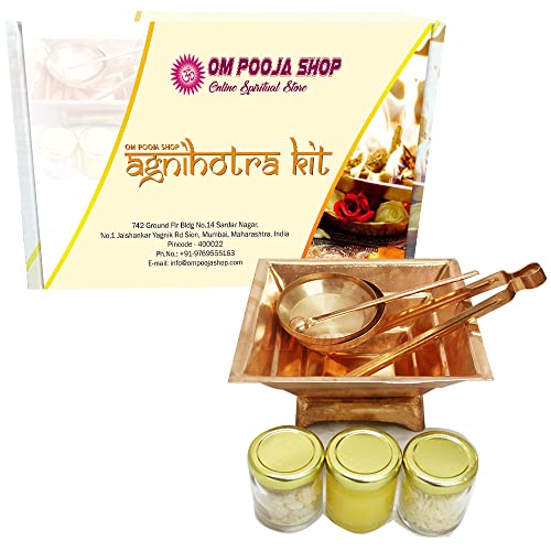 Om Pooja Shop Puja Agnihotra Kit Get Benefits of Agnihotra Havan | Hawan Kund Set Agnihotra Kit | Chimtha | Achmani | Plate | Complete Hawan Kund von Om Pooja Shop