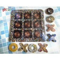 Orgonit Tic-Tac-Toe Spiel | Familie Tischdeko 3x3 Brett Heilkristalle Interessante Geschenke von OmOrgonite