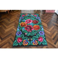 Vintage Handgewebte Wollteppich Teppich - Floraler Kelim Bessarabian Moldawien Rumänien Rustikales Dekor von OmaOmaOpaOpa