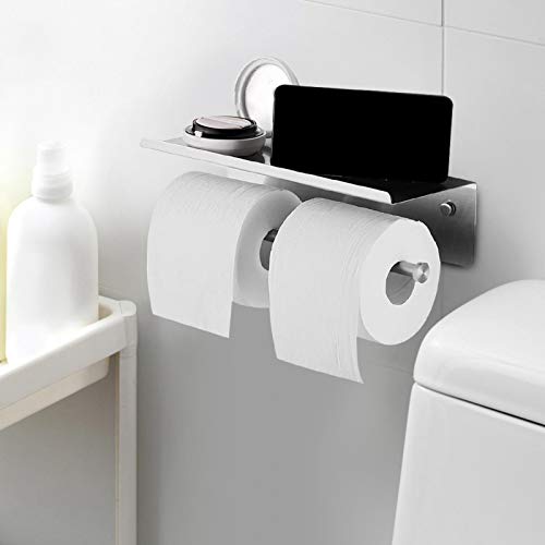 Edelstahl 304 mit Handy-Aufbewahrungsregal Doppelter Toilettenpapierhalter für Toiletten für den Haushalt von Omabeta