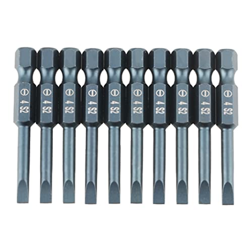 Omabeta 10pcs 1/4 Zoll Sechskant Schaftschraubendreher Bit Magnet Slotted Screw Bits Tipps S2 Leichtmetallstahl 50 Mm mit Spezielle Blaue Behandlung für Elektrische Bohrer von Omabeta