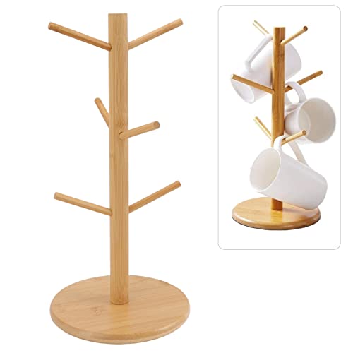 Omabeta Kaffee Tasse Halter Organisator Becher Rack Ständer Platz Sparen Holzspeicher für 6 Tassen mit Haken in Verschiedene Richtungen für Display -Tassen von Omabeta