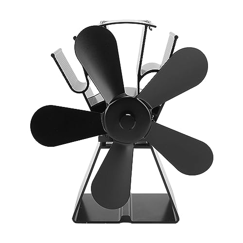 Omabeta Kaminventilator mit 5 Flügeln, Tragbarer, Wärmebetriebener Ofenventilator für Holzkerosinöfen aus Aluminiumlegierung (Schwarz) von Omabeta