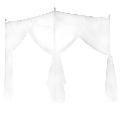 Omabeta Polyester Four Corner Net ，Luxury Princess Three Side Openings Post Bed Curtain Canopy Netting Net Bedding Nice Lace Design Breathable Mesh Net White (120 * 200 * 200) von Omabeta