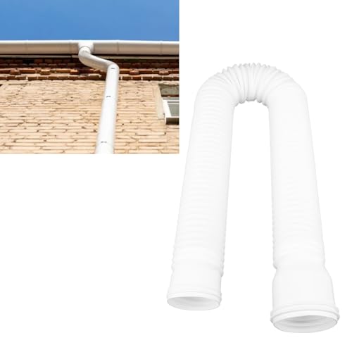 Omabeta Regenrinne Downspout-Verlängerung mit 20-59 Zoll Einstellbarer Länge, Flexibler, Ausziehbarer Drain-Abtender mit Spritzblock für Rundpipe Im Freien (Weiß) von Omabeta